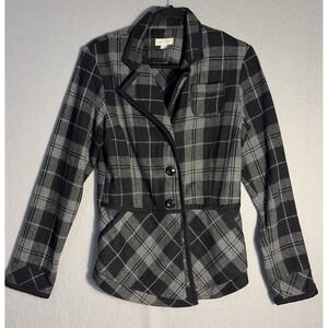 Neesh Black Plaid Wool Blend Jacket Dark Academia Preppy Fall Cozy Womens Large